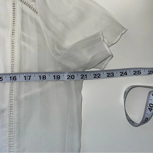 Express White High Neck Sheer Lattice Flutter Sleeve Blouse Large Women’s - Picture 7 of 11